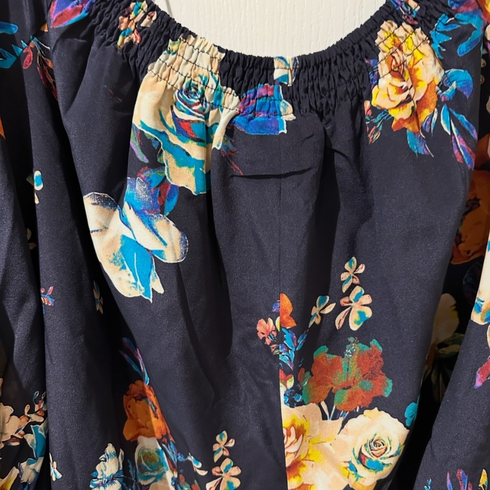 Anthropologie Maeve Blue Tallie Open  Shoulder Silk Blouse xs - Picture 7 of 9